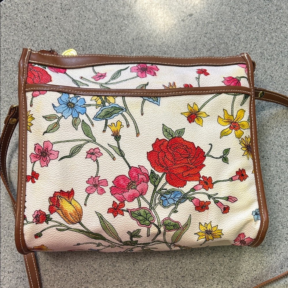 GORGEOUS Floral Patterned Tan and White Women's CROSSBODY Bag